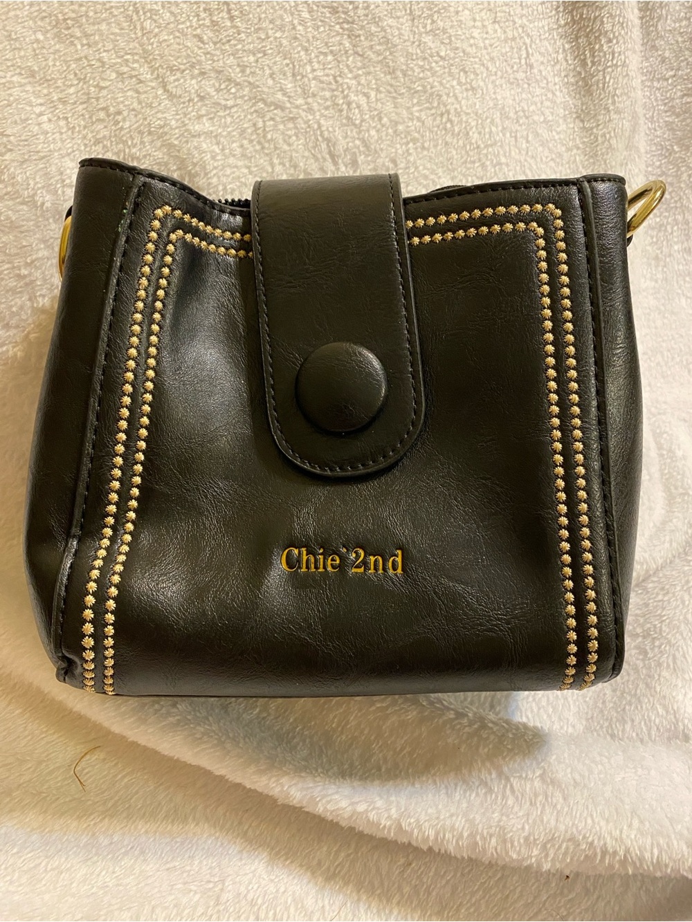 Black Crossbody Bag with Gold Stud Accents
